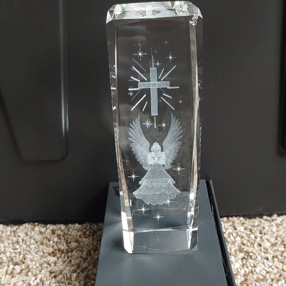 Crystal Angel and Cross Etched Glass Figurine